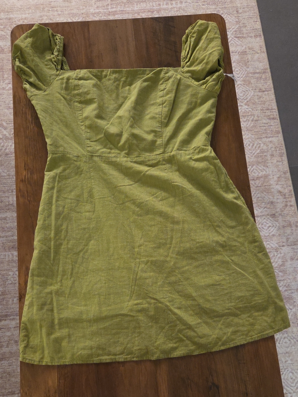 SHEIN Olive Green Puff-Sleeve Mini Dress